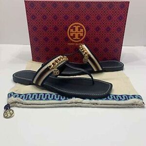 Tory Burch Benton Leather Thong Sandal Thong Chain Flip Flops Size 5